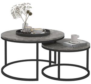 HOMCOM Set di 2 tavolini da salotto impilabili design industriale piano effetto cemento piedi in metallo grigio