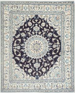 Tappeto Nain Kashmar Medaglione Floreale Blu Notte Avorio 206x252 Cm