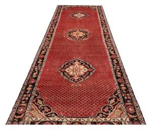 Tappeto Hamadan Stilizzato Rosso Nero Corsia 135x416 Cm