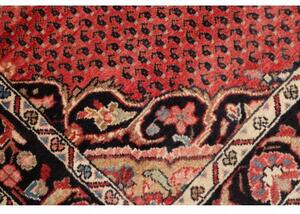 Tappeto Hamadan Stilizzato Rosso Nero Corsia 135x416 Cm
