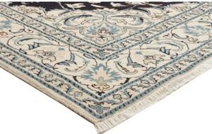 Tappeto Nain Kashmar Medaglione Floreale Blu Notte Avorio 206x252 Cm