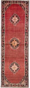 Tappeto Hamadan Stilizzato Rosso Nero Corsia 135x416 Cm