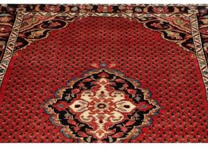 Tappeto Hamadan Stilizzato Rosso Nero Corsia 135x416 Cm