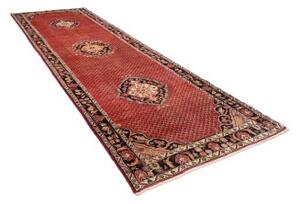 Tappeto Hamadan Stilizzato Rosso Nero Corsia 135x416 Cm