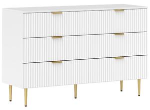 HOMCOM Cassettiera 6 cassetti mobile per camera moderno con maniglie e piedi dorati, 120 x 40 x 76,5 cm, bianco