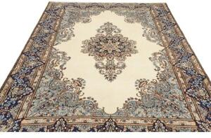 Tappeto Kerman Medaglione Floreale Avorio Blu 225x328 Cm
