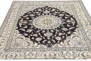 Tappeto Nain Kashmar Medaglione Floreale Blu Notte Avorio 206x252 Cm
