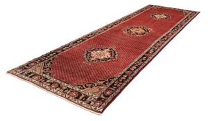 Tappeto Hamadan Stilizzato Rosso Nero Corsia 135x416 Cm