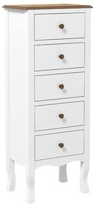 HOMCOM Cassettiera 5 cassetti, Mobile da Rangement Compatto Bianco con maniglia ad effetto Ottone