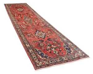 Tappeto Hamadan Stilizzato Rosso Mattone Blu Scuro Corsia 110x418 Cm
