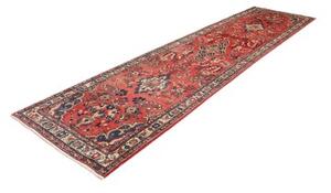 Tappeto Hamadan Stilizzato Rosso Mattone Blu Scuro Corsia 110x418 Cm