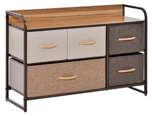 HOMCOM Cassettiera Mobile da Rangement 5 cassetti in Tessuto 87,5 x 29 x 58 cm Marrone e Beige
