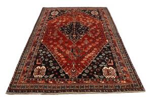 Tappeto Shiraz Stilizzato Rosso Mattone Blu Scuro 170x272 Cm