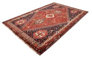 Tappeto Shiraz Geometrico Rosso Mattone Blu Scuro 187x283 Cm