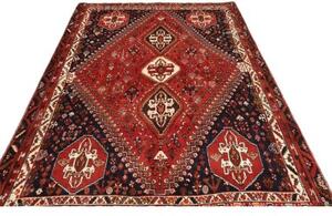 Tappeto Shiraz Geometrico Rosso Mattone Blu Scuro 187x283 Cm