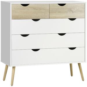 HOMCOM Cassettiera 5 cassetti Design scandinavo Mobiletto per Riporre Camera Pannelli di Particelle 99 x 39 x 101 cm Bianco Effetto rovere Chiaro