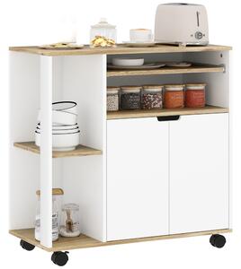 HOMCOM Carrello da Cucina con Spazio di Stoccaggio, Mobile, Ripiani Regolabili, per Cucina, Soggiorno, Sala da Pranzo, Bianco