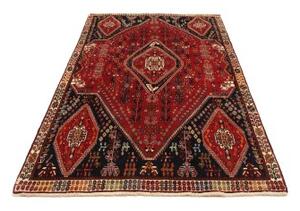 Tappeto Shiraz Fine Stilizzato Rosso Blu Scuro 163x260 Cm