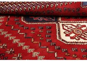Tappeto Shiraz Fine Geometrico Rosso Blu Scuro 182x258 Cm