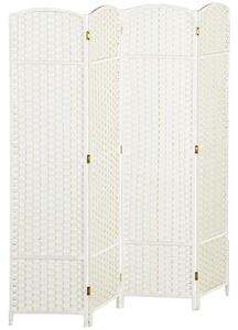 HOMCOM Paravento interno in legno 4 pannelli 160 x 170 cm separatore d'ambiente pieghevole per soggiorno, camera da letto, bianco