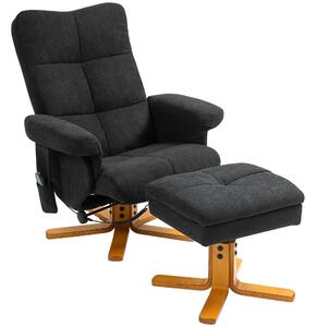 HOMCOM Poltrona Massaggiante con Funzione Sdraiata e Poggiapiedi, Inclinazione a 145°, Poliestere, 80 x 86 x 99 cm, Nero