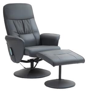 HOMCOM Poltrona massaggiante con poggiapiedi, Sedia ergonomica con 10 punti vibromassaggio, Ecopelle, 76 x 81 x 105 cm, Grigio scuro