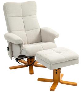 HOMCOM Poltrona massaggiante con poggiapiedi reclinabile a 145°, in poliestere, 80 x 86 x 99 cm, Avorio