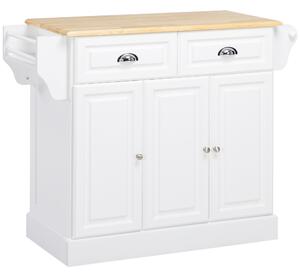HOMCOM Carrello da Cucina su Ruote Isola da Cucina con 2 Cassetti Porta Spezie e Porta asciugamani 110x45x91 cm Bianco