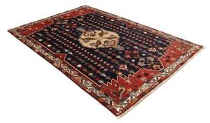 Tappeto Shiraz Fine Figurativo Blu Notte Rosso Mattone 167x252 Cm