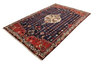 Tappeto Shiraz Fine Figurativo Blu Notte Rosso Mattone 167x252 Cm