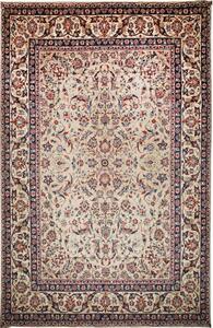 Tappeto Kashan Floreale Avorio Blu Scuro 308x480 Cm