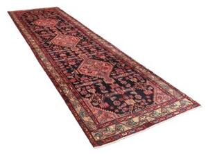 Tappeto Hamadan Stilizzato Blu Scuro Rosso Corsia 118x382 Cm