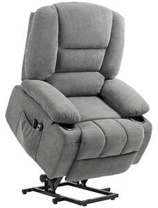 HOMCOM Poltrona sollevabile relax elettrica, funzione massaggio e calore, inclinazione regolabile, poggia piedi, telecomandi, grigio