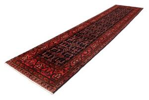 Tappeto Hamadan Stilizzato Blu Scuro Rosso Corallo Corsia 110x443 Cm