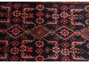 Tappeto Hamadan Stilizzato Blu Scuro Rosso Corallo Corsia 110x443 Cm