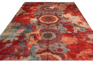 Tappeto Vintage Erased Medaglione Rosso Azzurro 295x415 Cm