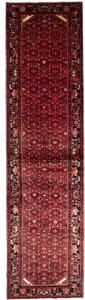 Tappeto Hamadan Stilizzato Rosso Scuro Nero Corsia 120x480 Cm