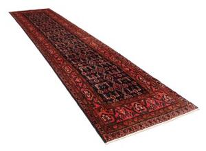 Tappeto Hamadan Stilizzato Blu Scuro Rosso Corallo Corsia 110x443 Cm
