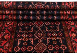 Tappeto Hamadan Stilizzato Blu Scuro Rosso Corallo Corsia 110x443 Cm