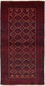Tappeto Baluch Stilizzato Rosso Bordeaux Blu Scuro 108x208 Cm