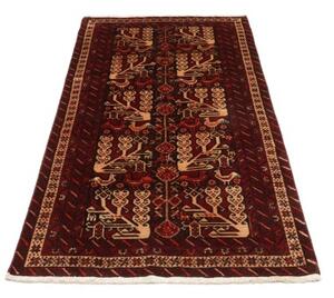 Tappeto Baluch Stilizzato Rosso Scuro Avorio 102x190 Cm
