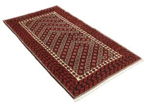 Tappeto Baluch Stilizzato Rosso Scuro Avorio 98x188 Cm