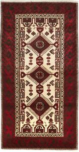 Tappeto Baluch Stilizzato Rosso Scuro Avorio 103x197 Cm