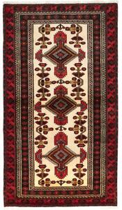 Tappeto Baluch Geometrico Rosso Avorio 108x194 Cm