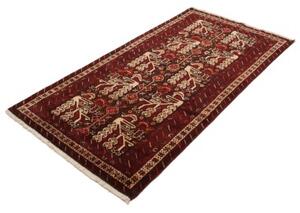 Tappeto Baluch Stilizzato Rosso Scuro Avorio 102x190 Cm