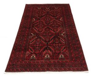 Tappeto Baluch Geometrico Rosso Scuro Nero 104x190 Cm