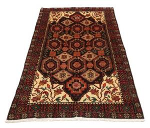 Tappeto Baluch Stilizzato Nero Rosso 104x194 Cm