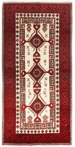 Tappeto Baluch Geometrico Rosso Avorio 95x192 Cm