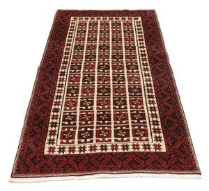 Tappeto Baluch Geometrico Rosso Scuro Avorio 97x187 Cm