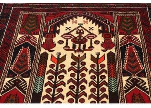 Tappeto Baluch Stilizzato Rosso Scuro Avorio 108x208 Cm
